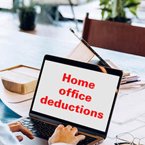 Someone working on a laptop with the words, 