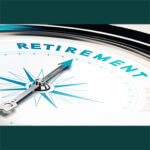 Compass with needle pointing to the word "retirement"