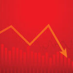 Red bar graph with orange arrow pointing down