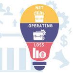 Drawing a lightbulb divided into three with images with "net," "operating" and "loss"