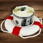 Life ring with cash rolled up inside of it