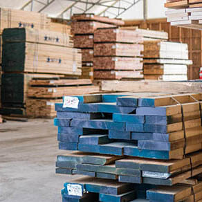 Piles of lumber in a lumber warehouse