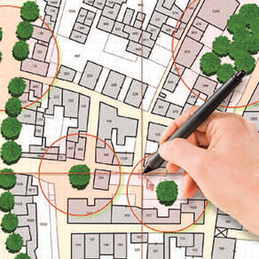Map of a development showing property labeled with numbers and a hand drawing on the map