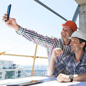 Team Of Builders Happy Smiling Take Selfie Photo During Meeting With Architect And Engineer On Construction Site Discussing Building Plan