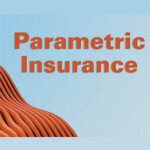 Abstract geometric shape on blue background with the words, "Parametric Insurance"