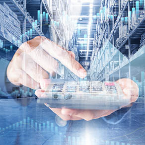 Business Accountant Financial Using Calculator for Estimated Tax Earning Account of Products Stock, Double Exposure of Entrepreneurs People Calculating Stock Investment for Strategic Manageme