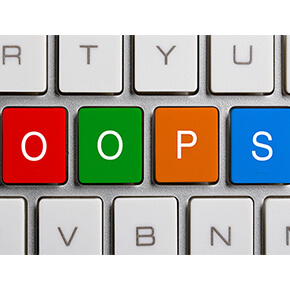 partial picture of keyboard with colored keys highlighting OOPS Typosquatters Fraud